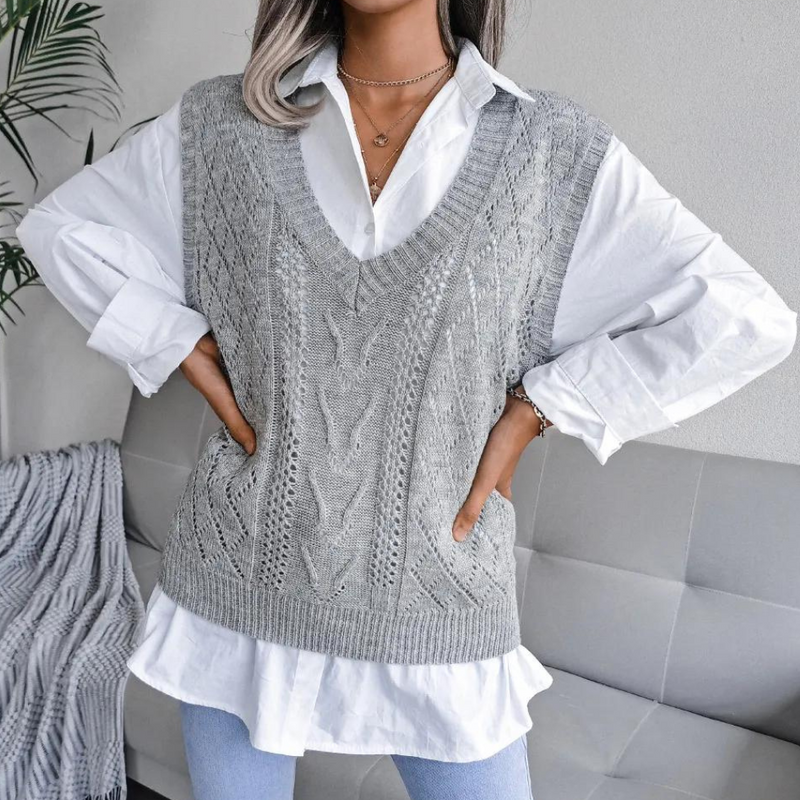 Arlette - Damen Pulsweste mit V-Ausschnitt und Zopfmuster