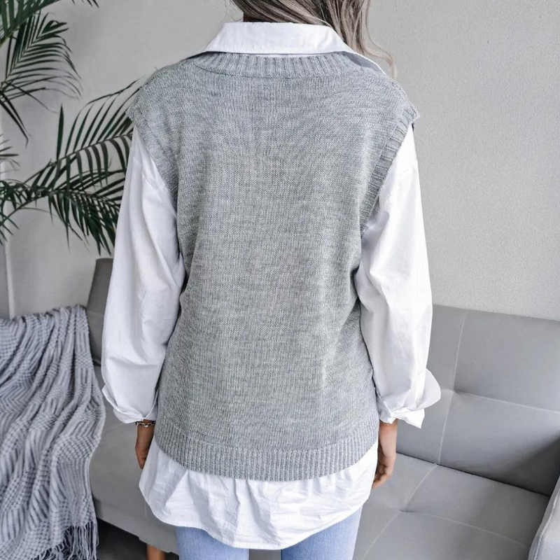 Arlette - Damen Pulsweste mit V-Ausschnitt und Zopfmuster