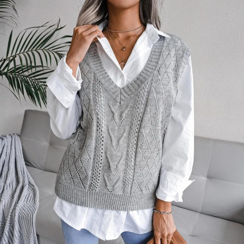 Arlette - Damen Pulsweste mit V-Ausschnitt und Zopfmuster