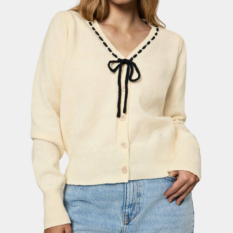 Anthoula - Eleganter Damenpullover mit V-Ausschnitt und Schleife