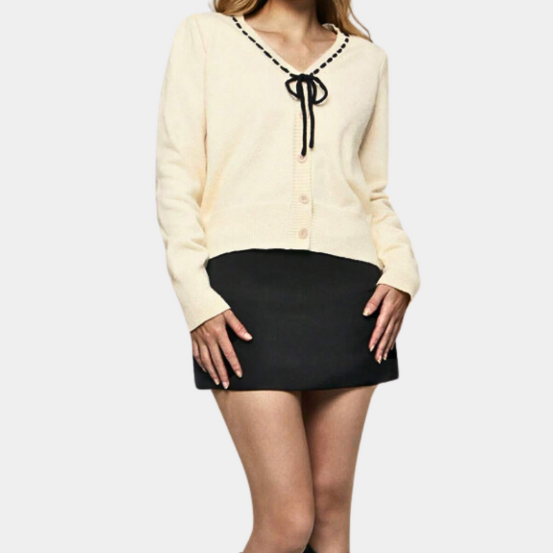 Anthoula - Eleganter Damenpullover mit V-Ausschnitt und Schleife