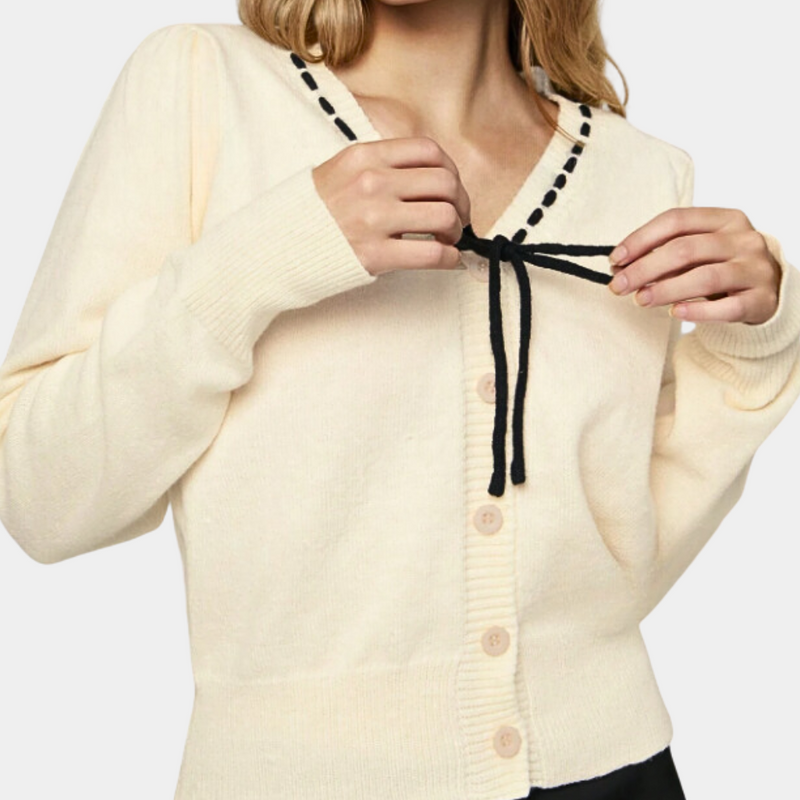 Anthoula - Eleganter Damenpullover mit V-Ausschnitt und Schleife