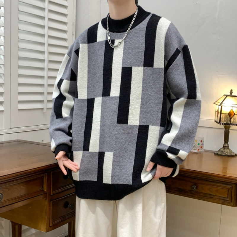 Weiche Herren Strickpullover mit Farbenblöcken