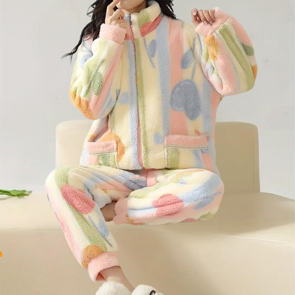 Romhilda - Weiches und farbenfrohes Plüsch-Pyjama-Set für Frauen
