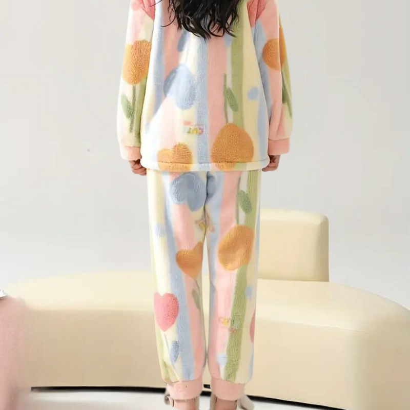 Romhilda - Weiches und farbenfrohes Plüsch-Pyjama-Set für Frauen