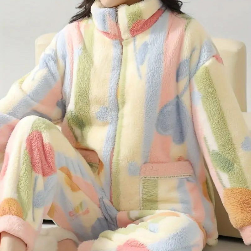 Romhilda - Weiches und farbenfrohes Plüsch-Pyjama-Set für Frauen