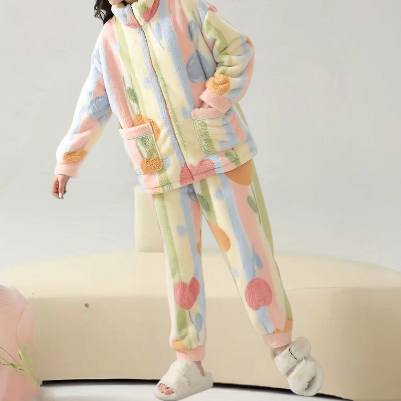 Romhilda - Weiches und farbenfrohes Plüsch-Pyjama-Set für Frauen