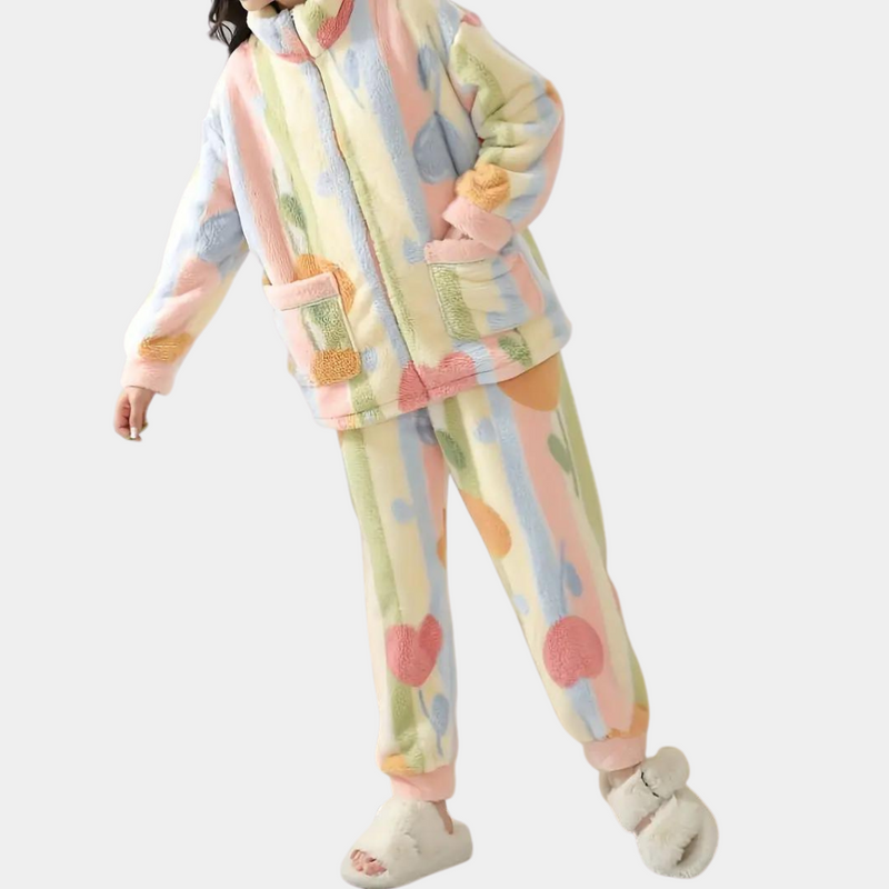 Romhilda - Weiches und farbenfrohes Plüsch-Pyjama-Set für Frauen