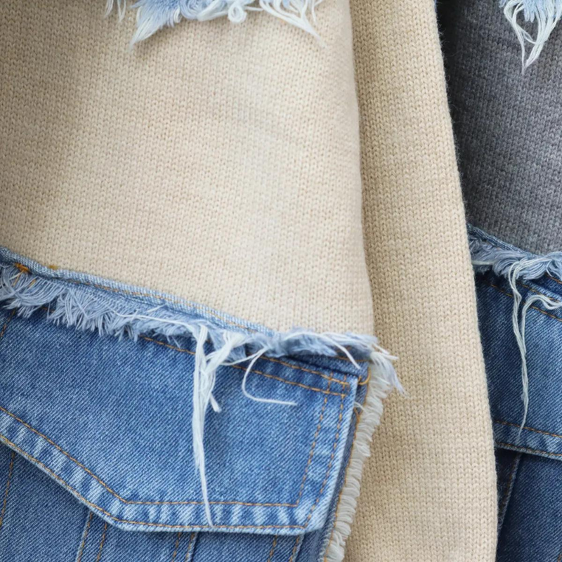 Hadria - Stilvolle gestrickte Damenweste mit Denim-Akzenten