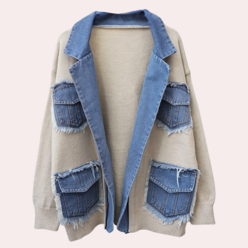 Hadria - Stilvolle gestrickte Damenweste mit Denim-Akzenten