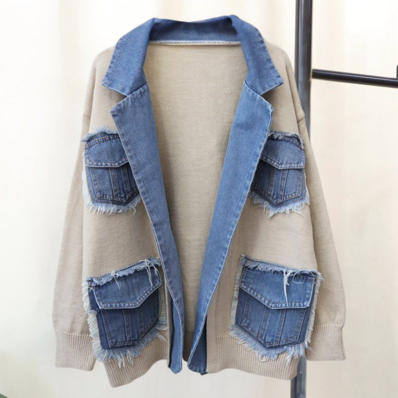 Hadria - Stilvolle gestrickte Damenweste mit Denim-Akzenten