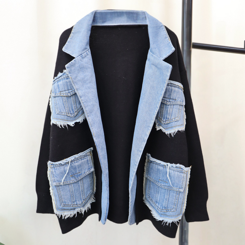 Hadria - Stilvolle gestrickte Damenweste mit Denim-Akzenten