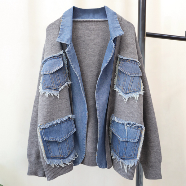 Hadria - Stilvolle gestrickte Damenweste mit Denim-Akzenten