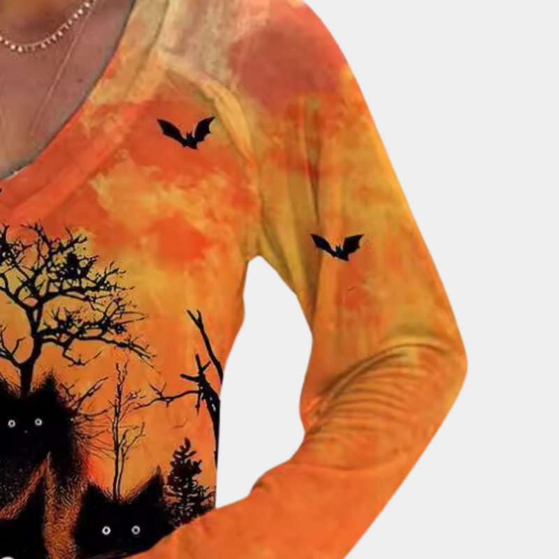 Rella - Damen-T-Shirt mit Halloween-Katzen-Aufdruck