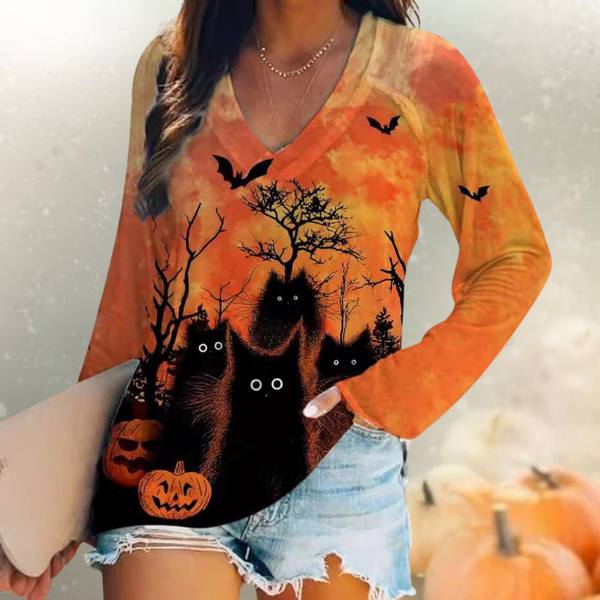 Rella - Damen-T-Shirt mit Halloween-Katzen-Aufdruck