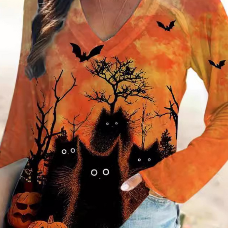 Rella - Damen-T-Shirt mit Halloween-Katzen-Aufdruck