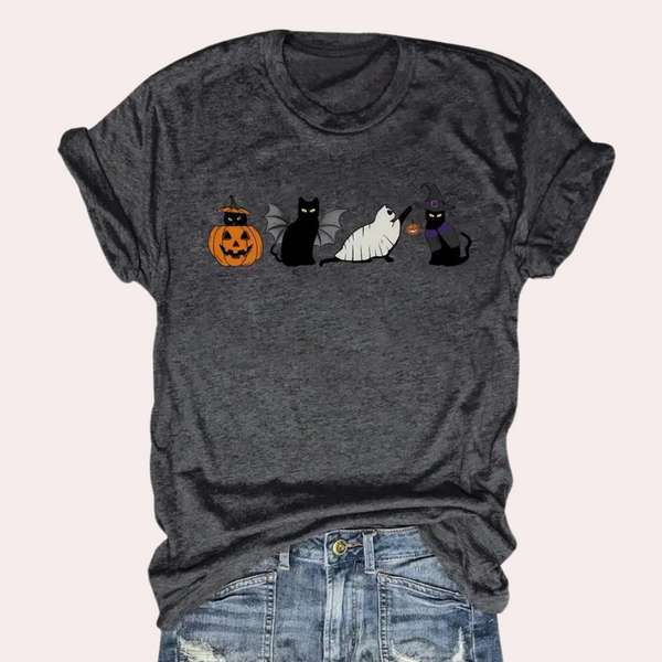 Kati - Verspielte Katze & Kürbis Grafik Shirt