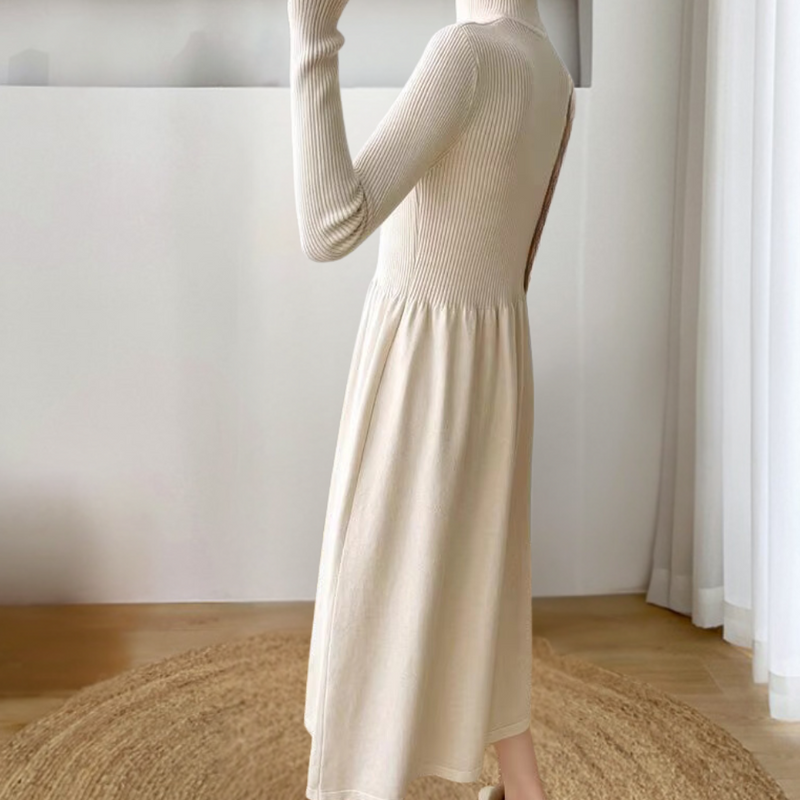 Elegante Kuschelige Winterkleid für Damen in Aprikose und Schwarz