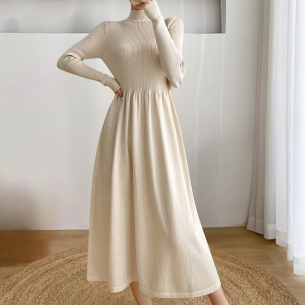 Elegante Kuschelige Winterkleid für Damen in Aprikose und Schwarz