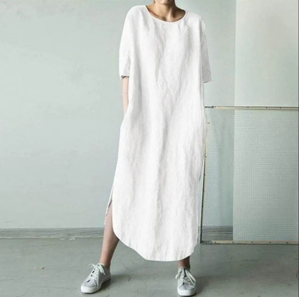 Karla – Einfarbiges, Lockeres, Elegantes, Lässiges Damenkleid Aus Baumwolle Und