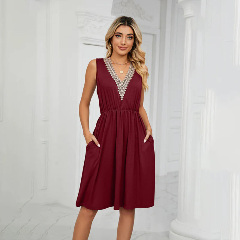 Elegante und bequeme V-Ausschnitt Sommerkleid