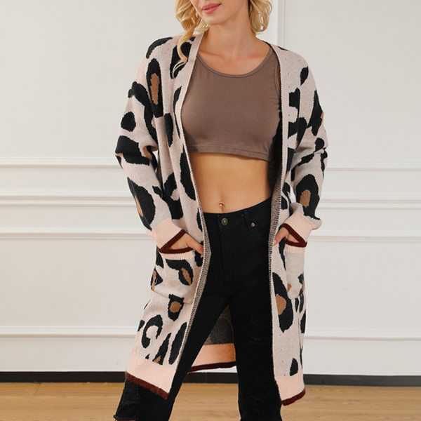 Bequeme Elegante Strickjacke mit Leopardenmuster