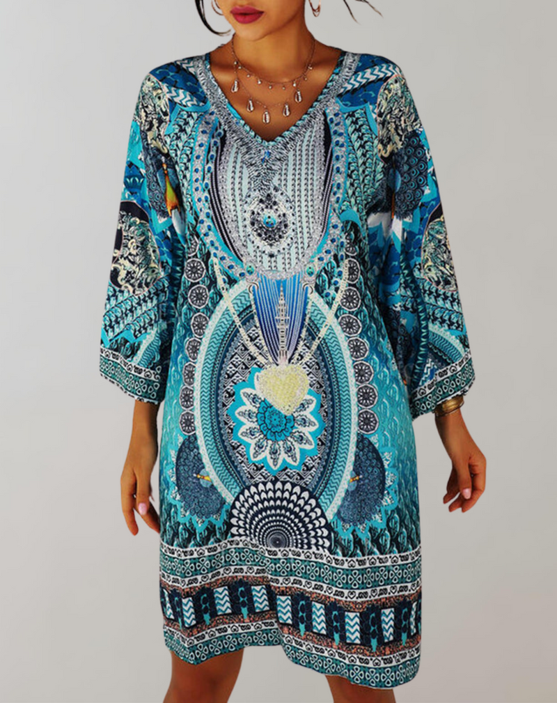 Leichtes - böhmisches Tunika-Kleid für Damen | Mix aus Drucken und Mustern Casual Dress für dich