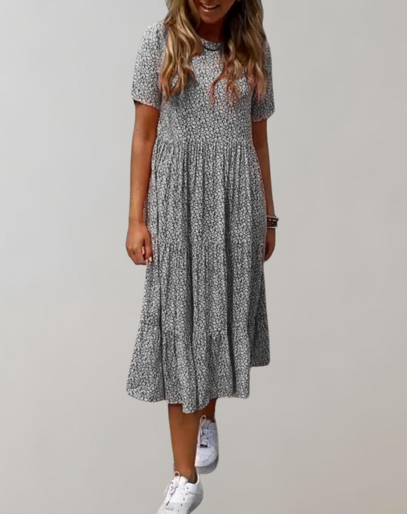Lässiges, kurzärmliges Midikleid mit Blumenmuster | fließendes Kleid für Damen