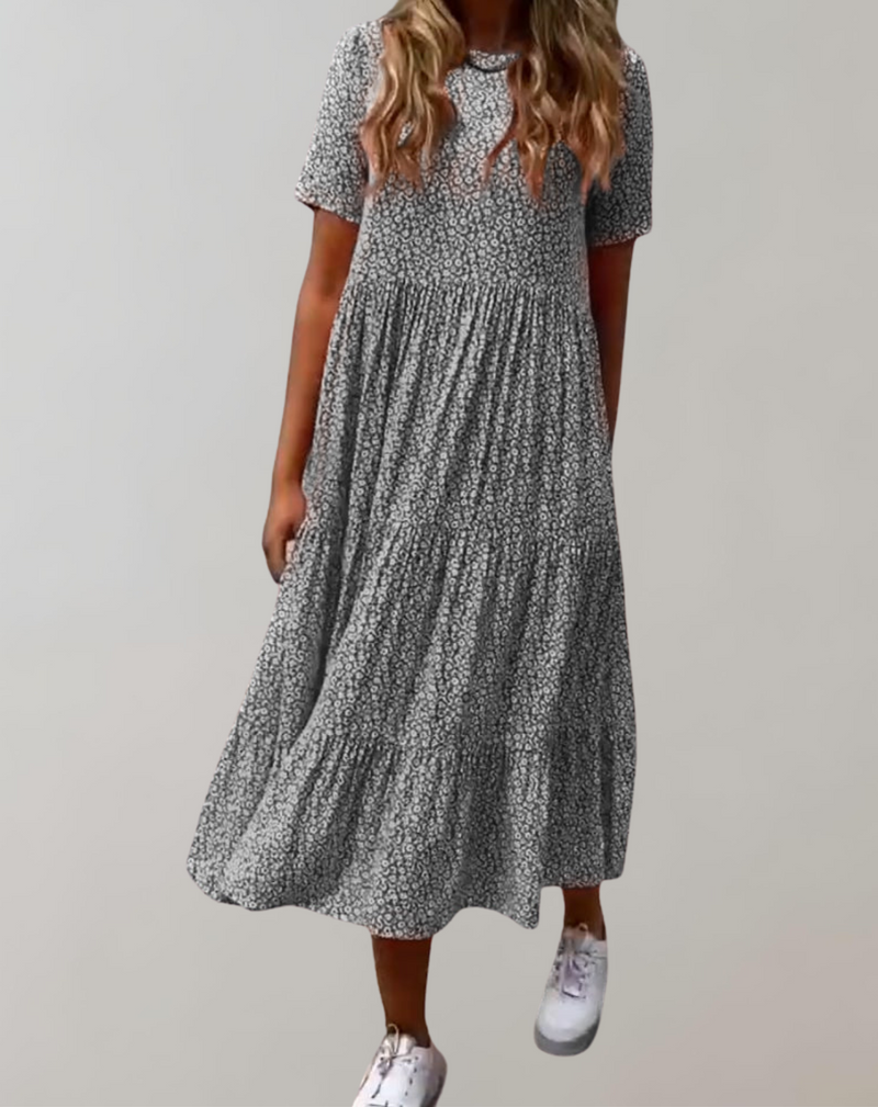 Lässiges, kurzärmliges Midikleid mit Blumenmuster | fließendes Kleid für Damen