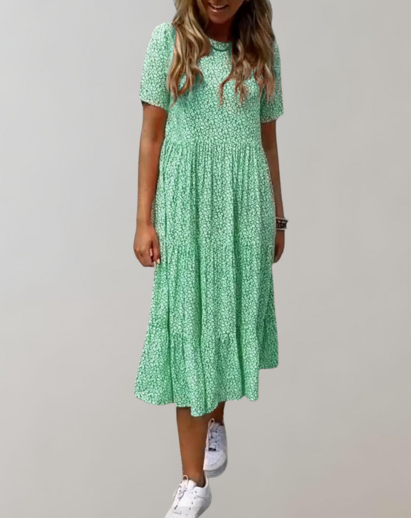 Lässiges, kurzärmliges Midikleid mit Blumenmuster | fließendes Kleid für Damen