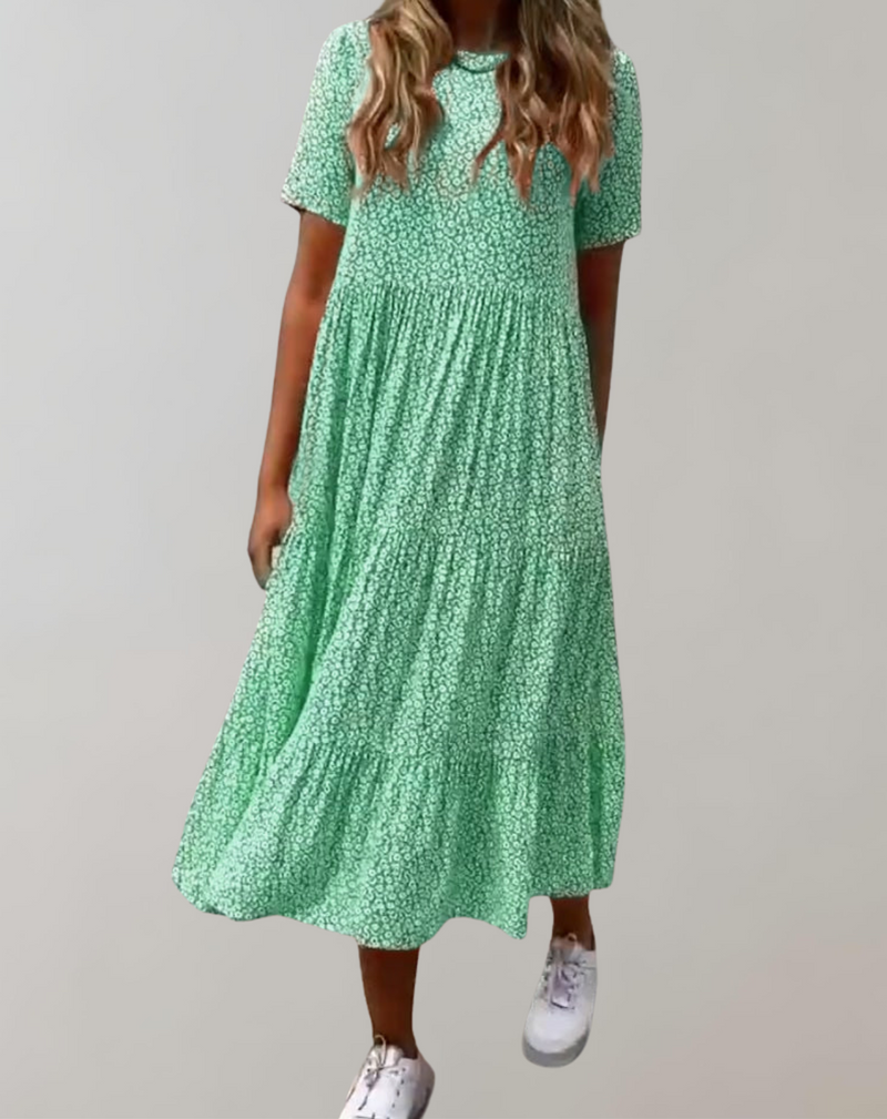 Lässiges, kurzärmliges Midikleid mit Blumenmuster | fließendes Kleid für Damen