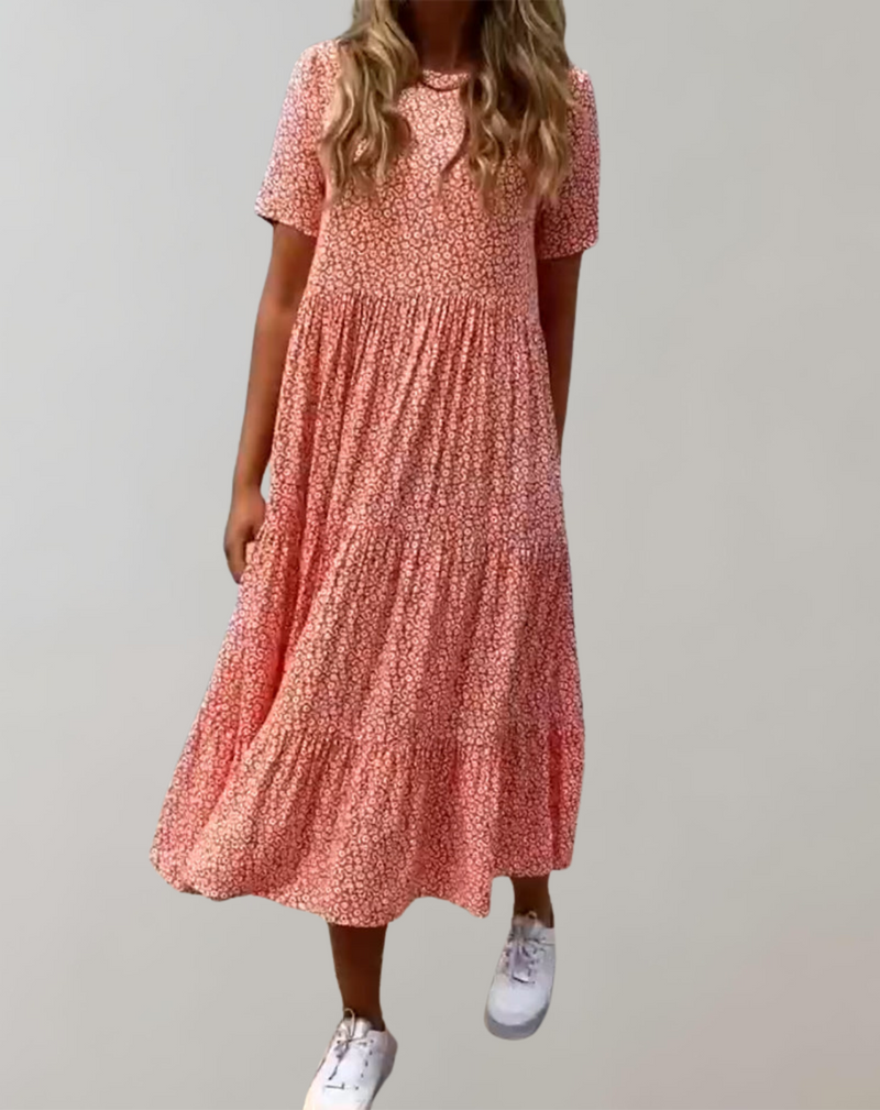 Lässiges, kurzärmliges Midikleid mit Blumenmuster | fließendes Kleid für Damen