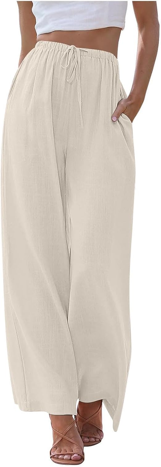 Lässige, elegante Palazzo-Hose mit praktischen Taschen – Cremeweiß