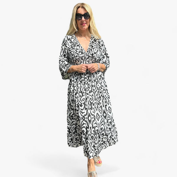 Stilvolles Blumenmuster V-Ausschnitt-Kleid