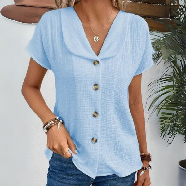 Sabine – Elegantes Top mit Kragen und Knopfverschluss