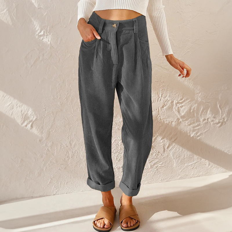 Stilvolle, hoch taillierte Damen-Cordhose