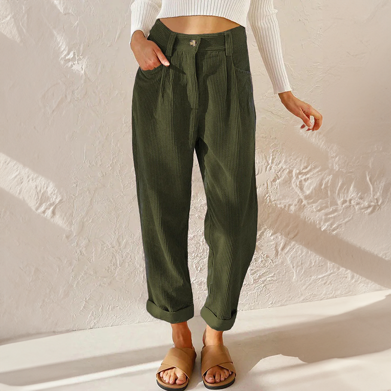 Stilvolle, hoch taillierte Damen-Cordhose