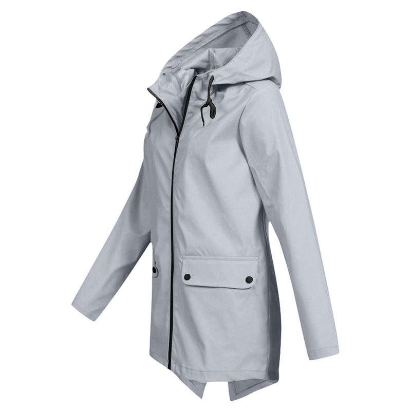 Eleganter langer Regenmantel mit Kapuze