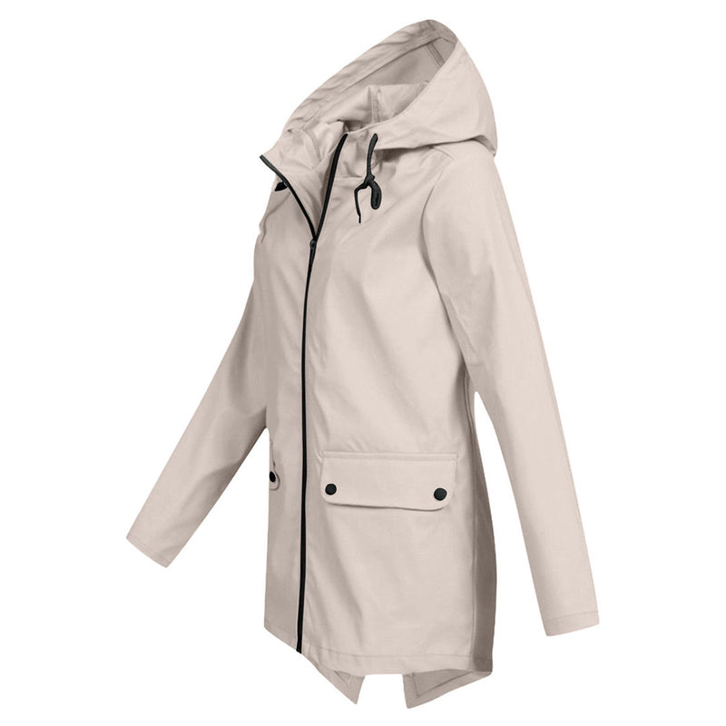 Eleganter langer Regenmantel mit Kapuze