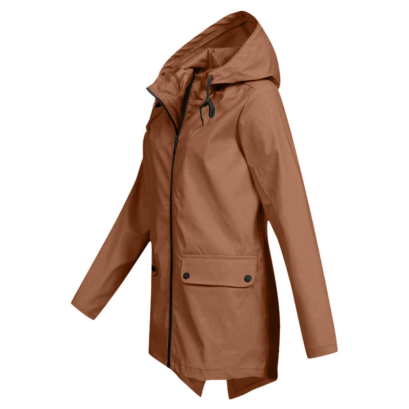 Eleganter langer Regenmantel mit Kapuze