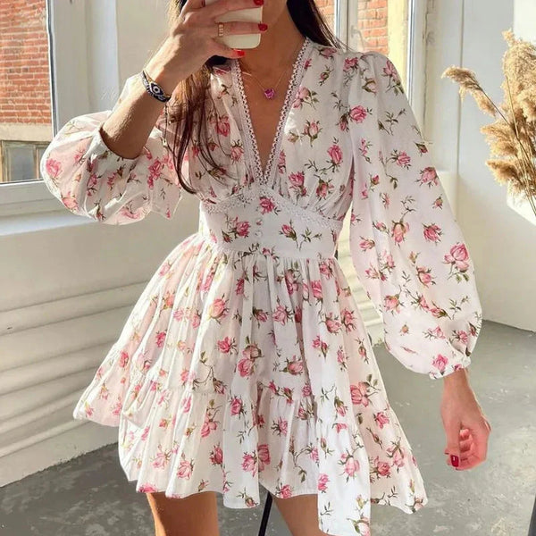 Elegantes Heidi -Kleid Lange Ärmel V Ausschnitt Sommerkleid