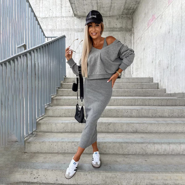 Bessie - Elegantes Set aus Kleid und Sweatshirt