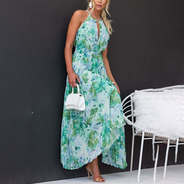 Elegantes Maxikleid Mit Blumenhals Für Frauen