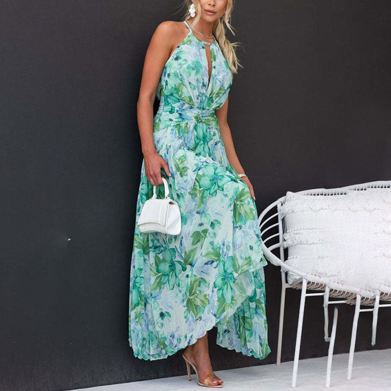 Elegantes Maxikleid Mit Blumenhals Für Frauen