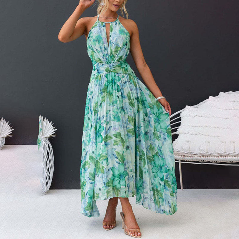 Elegantes Maxikleid Mit Blumenhals Für Frauen