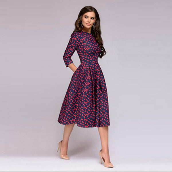 Kuscheliges geblümtes Kleid drei Viertel Ärmel für dich