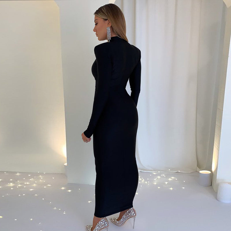 Elegantes Sexy Maxikleid mit Schulterpolstern Frauen