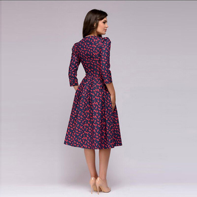 Kuscheliges geblümtes Kleid drei Viertel Ärmel für dich