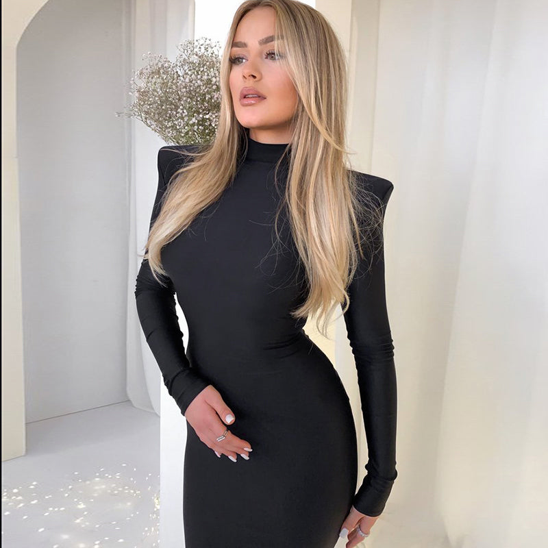 Elegantes Sexy Maxikleid mit Schulterpolstern Frauen