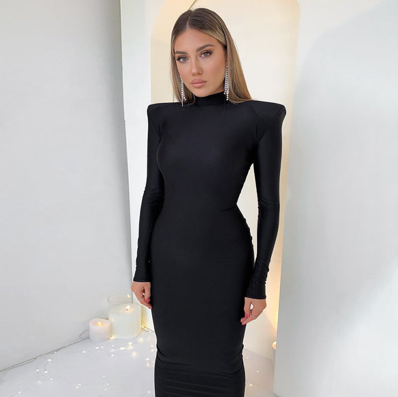 Elegantes Sexy Maxikleid mit Schulterpolstern Frauen